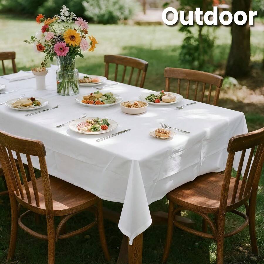 Tomnk 18pcs Plastic Table Cloth Disposable, 54 X 108 Inch Table Cloths, Party, Picnic, Wedding, Decorative Tablecloths, Rectangle, White Plastic Cover, Leakproof & Sturdy