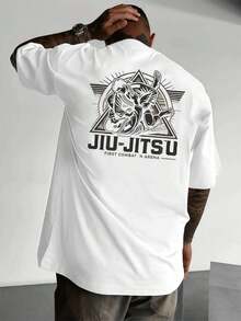 Jiu-Jitsu Combat Graphics, Herren-T-Shirt Mit Beidseitigem Aufdruck, Modisch, L?Ssig, Rundhalsausschnitt, 220 G/M2, Reine Baumwolle (1 Stück) - trắng - Xem 3