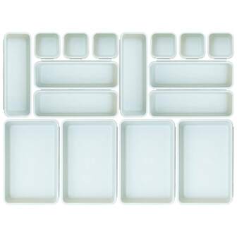 16 PCS Plastic Drawer Organizers, Desk And Bathroom Drawer Organizer Trays, Dresser Organizers For Cosmetics, Jewelry, Cutlery, Gadgets, Trash, Kitchen, Bedroom, Bathroom And Office Items