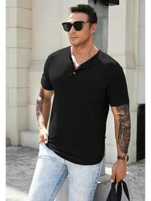 Men's Muscle Slim Henley Shirts Crewneck Longline-Shirt Gym Workout Athletic Shirt Tees With ButtonA Valentine's Day DHUB - Gói-đen/xanh - Xem 4