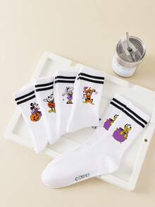 Disney 5/1 Pair Pumpkin Halloween Villain Character New Year Gift Socks, Cartoon Christmas New Year Animation Socks For Men And Women, Interesting Character Socks
