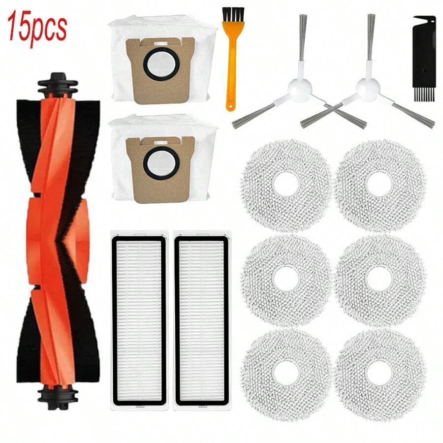 Juego de 15 piezas de repuesto para Xiaomi Mijia Omni Robot X10+/Dreame S10 Pro/Dreame L10s Ultra - Incluye 1 cepillo principal, 2 cepillos laterales, 2 filtros HEPA, 2 bolsas de polvo, 6 paños de limpieza, 2 herramientas de limpieza