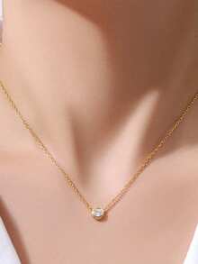 Stainless Steel Waterproof, Non-Fading, Fashionable, Simple Gold One Pendant Necklace And Bracelet Set Suitable For Women's Daily Wear