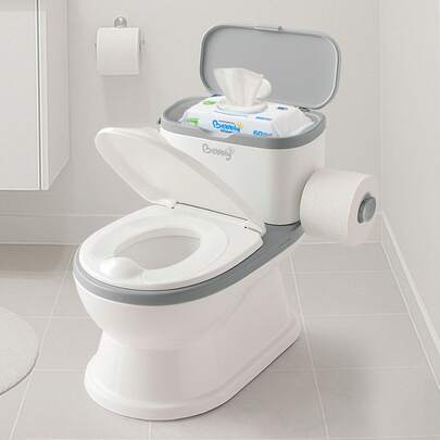 BEBBLY Bañito Entrenador Infantil con Sonido Musical Portarrollo y Almacenamiento Asiento Antiderrapante para Niños y Niñas