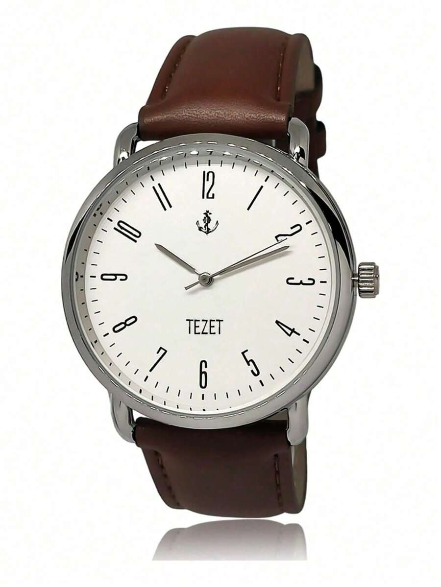 Men's Watch With Leather Strap And Metal Original Launch - Silver/Brown - View 1