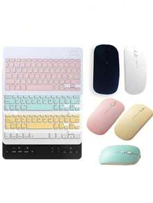 Set Inalámbrico Teclado + Mouse Bluetooth Colores Pastel | Recargable, Compacto y Silencioso | Compatible con PC, Tablet y Celular - Multicolor - Ver 1