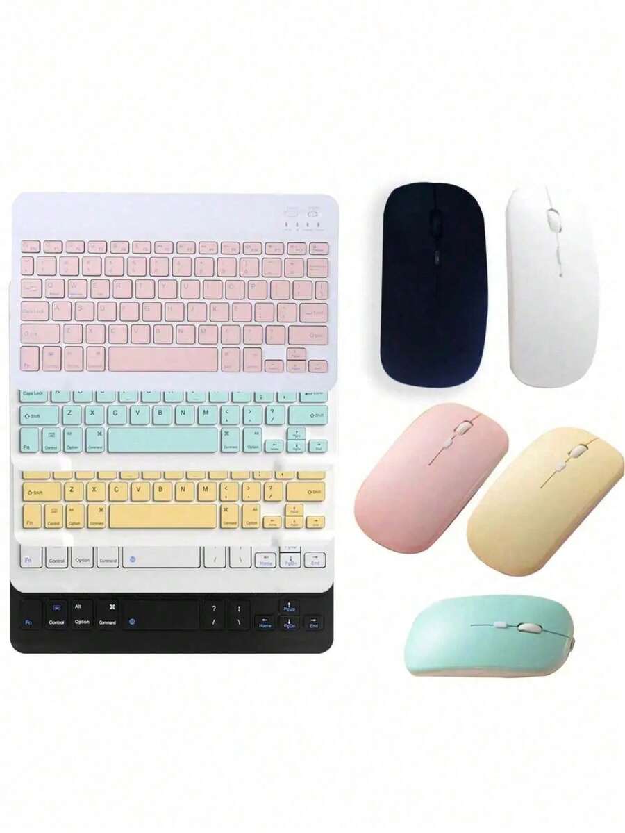 Set Inalámbrico Teclado + Mouse Bluetooth Colores Pastel | Recargable, Compacto y Silencioso | Compatible con PC, Tablet y Celular - Multicolor - Ver 1