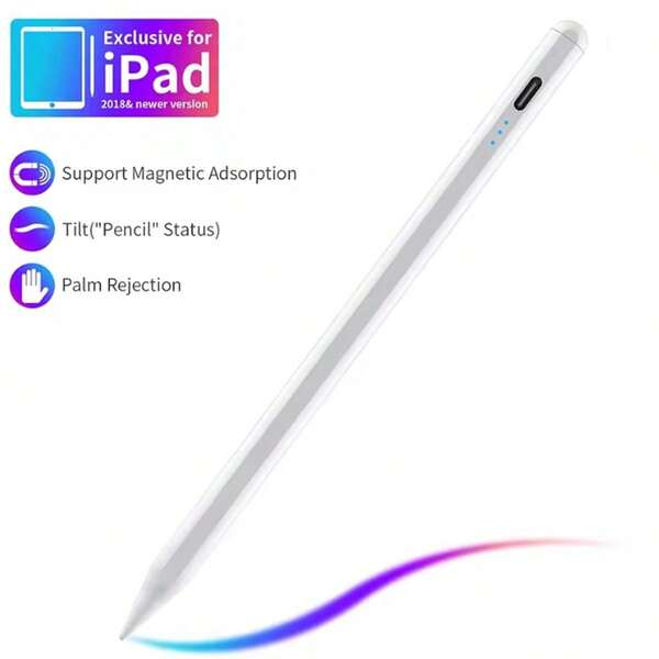 Lápiz óptico para iPad 6ta-11va generación - Lápiz activo de carga rápida compatible con iPad Pro 11"/12.9" de 2018-2025, iPad Air 3/4/5/M2/M3, iPad Mini 5/6 Gen - Blanco, preciso y suave