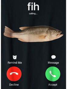 Camiseta de Pescado con Mensaje de Recordatorio de Llamada, Rechazar, Aceptar Llamada - Negro - Ver 2