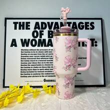 40 OZ New Fashionable Bow Ribbon Stainless Steel Insulated Cup, Large Capacity Insulated Cup, Travel Iced Coffee Cup, Summer Beverage Cup, Suitable For Hot And Cold Drinks. The New Large Capacity Stainless Steel 40oz Straw Cup Can Keep Hot And Cold Water Warm, Freeze Beverages, Has A Beautiful Appearance And Exquisite Craftsmanship, Suitable For Sports, Cycling, Gym, Camping, Work, And Indoor Use. - 粉色 - 查看 2