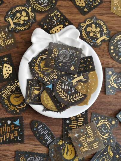 45 piezas/paquete Pegatinas con patrón vintage, pegatinas decorativas creativas y estéticas, materiales de manualidades para scrapbooking DIY, regalos para fiestas, suministros escolares personalizados para scrapbooking