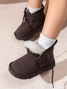 2025年冬季新款仿皮系带厚底保暖雪地靴 - 咖啡棕 - 查看 12