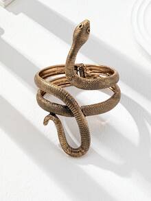 1 pieza Brazalete de puño grueso y grande con diseño de serpiente vintage, brazalete abierto de serpiente, joyería de declaración de mujer para uso diario