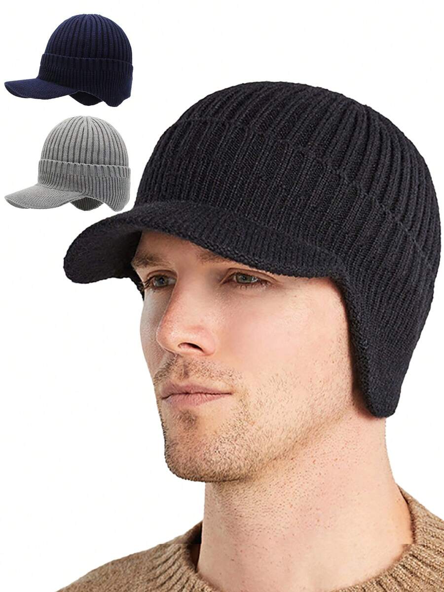 Herren Vintage Flachkopf Hut mit Krempe, Dicke warme Mütze für Herbst/Winter Ausflüge