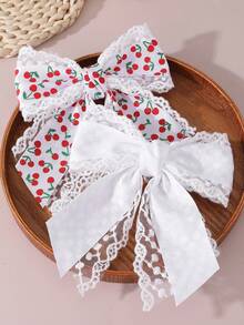 1个女士优雅双层樱桃蕾丝蝴蝶结发夹，适合日常、春夏和度假装扮 - 彩色 - 查看 7