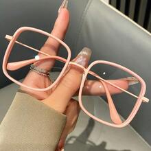1 Piece Simple Square Frame Fashion Glasses - Full Frame PC Material, Metal Hinge, Decorative Transparent Lenses, No Power Required, Fashionable -Worthy Women's Glasses, Fashion Glasses| Simple Eyeglasses| Durable Eyewear, Eyewear For Women - 酒紅色 - 查看 3