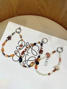 Accesorio vintage hecho a mano para teléfono con ámbar, cordón con cuentas para cámara, correa decorativa para teléfono