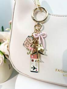 1pc Elegant Pink Bow Travel Keychain Pendant, Oil Drop Airplane, Eiffel Tower, DIY Jewelry, Handbag Charm, Luggage Decoration, Shoulder Bag Accessory, Multifunctional Bag Charm, Car Decor, Cute Gothic Y2K Style, Holiday Gift