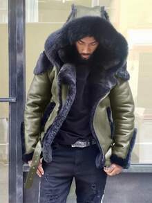 Men's Casual Solid Color Leather Zippered Long-Sleeved Jacket, Autumn, Perfect For Going Out, A Gift For A Boyfriend, College Parties, Sports, Or Street Wear. - 綠色 - 查看 3