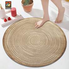 1件/10件 仿木纹图案浴室防滑垫，法兰绒材质，圆形地垫，毛绒装饰，适用于浴室、门口、厨房、客厅等场合，可机洗，防滑，圣诞装饰，理想礼物