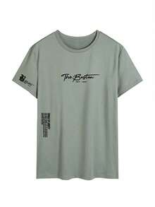 1PCSMen's Summer Casual Slogan Print Short Sleeve T-Shirt-Premium Cotton Graphic Printed Round Neck T-Shirts-365T - 綠色 - 查看 2