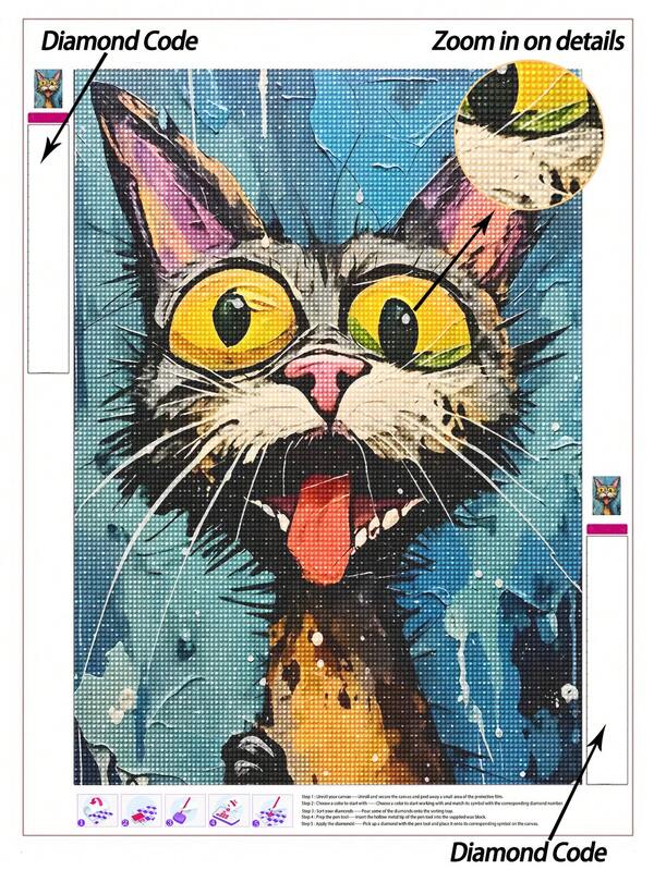 5D DIY لوحة الماس | طقم فسيفساء حيوان إمباستو، طقم فن الماس DIY للقطة المرسومة بخطوط. لوحة ديكورية مصنوعة يدويًا. هدية لوحة الماس، ركز وهدئ مزاجك من خلال DIY.