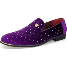 Men's Pointed Toe Rivet Dress Shoes Glitter Modern Metallic Slip On Loafers Plus Size-20256688 - Purple - View 1