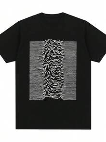 Men'S Joy Division Radio Wave Graphic T-Shirt - Navy Blue Punk Rock Band Tee, Vintage Post-Punk Shirt For Concerts, Casual Attire - Retro Music Fan Apparel, Rock Band T Shirts, Concert Attire, Classic Fit, Durable Print, Short Sleeve Top, Music Lovers, Streetwear Style, Highquality Print, Unisex Top, Streetwear Enthusiasts - Black - View 2