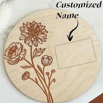 Customized Personalized Wood Grain Name Plate - Custom Text, Elegant Floral Design, Suitable For Valentine's Day, Christmas, Halloween Decor, Home Decor, Corporate Branding - Pre-Installed Hook For Easy Hanging - Durable Faux Wood Material - Ideal For Weddings, Birthdays, Business Events - Multipurpose Wall Art, Wood Texture Decor