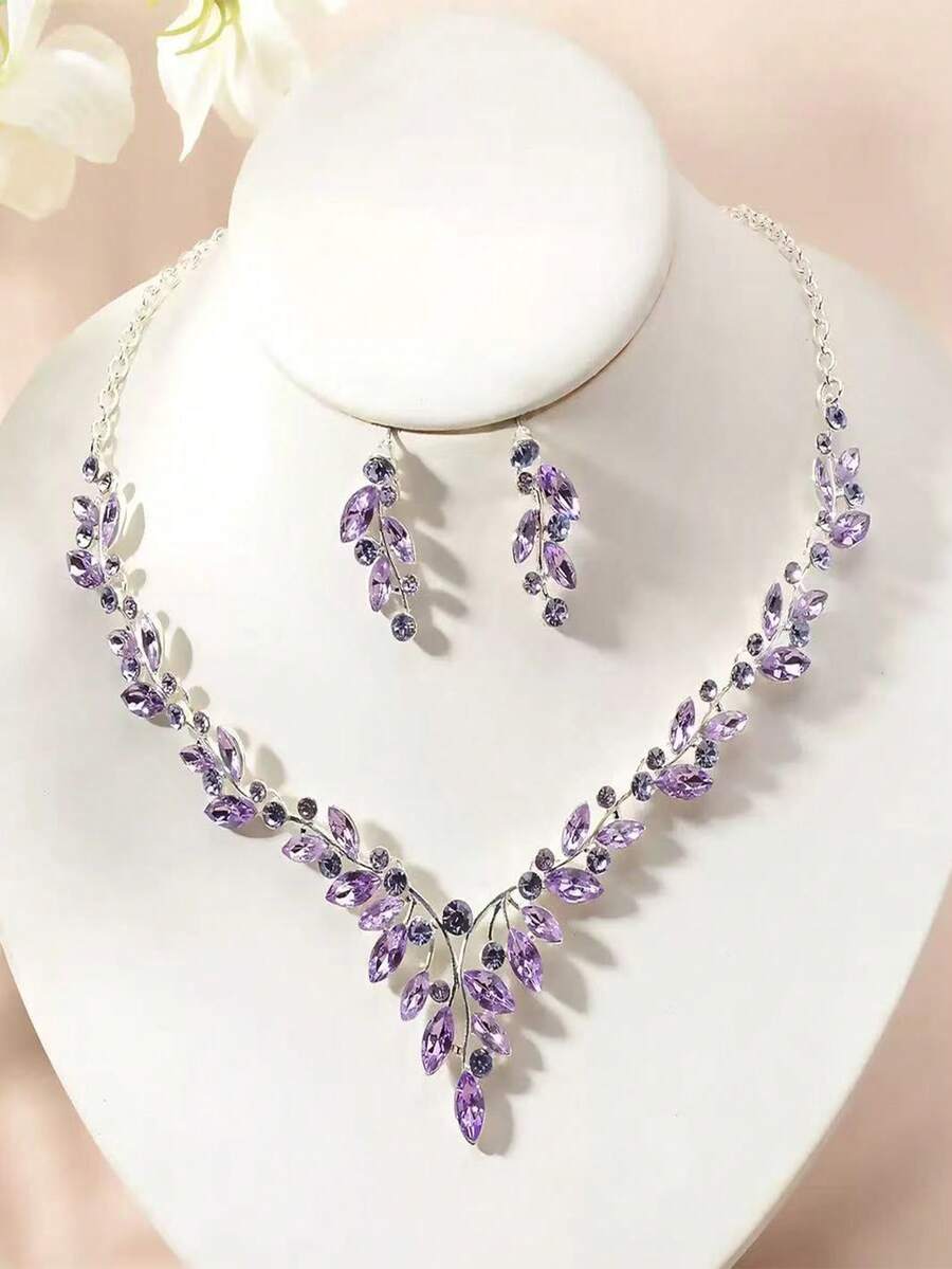 3PCS, European Style Green Zirconia Necklace Earrings Set Golden Jewelry Gift Birthday Gifts For Women Mother Wife Girl Her