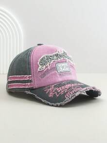 1pc Women's Distressed Frayed Brim Baseball Cap, Letter Embroidery Sun Hat, Versatile For Spring/Summer Outdoor Sports