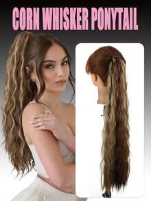 Synthetic 24 Inch Women's Rubber Band Style Corn Whisker Ponytail, Suitable For Women's Daily Wear
