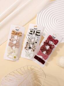 5pcs Cute Fabric Bowknot Hair Clips, Girls Children Hair Accessories For Holiday Party, Ponytail Clips, Travel Style, Baby Hair Clips - Multicolor - View 9
