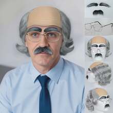 Synthetic Hair Bald Wigs - Party Horror Clown Joker Devil Wig & Old Man With Beard Grandpa Wig & Monk/Wizard Wig & Thick Bald Skin Head Hairless Fake Skull Wig & Short Curly Funny Holiday Cosplay Wig, Christmas Disco Rocker Ghost Evil Scary Killer Costume Hairpieces, Movie Character Fake Hair, Creepy Masquerade Balls, Birthday Celebration Decor/Props