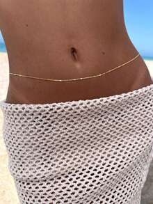 1pc Fashionable Minimalist Flat Metal Chain Belly Chain | Bikini Jewelry | Waist Chain | Exquisite Body Chain Summer School Fall, Autumn, Halloween - Multicolor - View 6