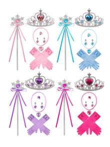4-In-1 Birthday Party Accessories Set: Ice Princess Crown Headband, Magic Wand, Bowknot , Necklace, Ring, Earrings - Multicolor - View 2