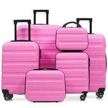MERAX Hardshell ABS Luggage Set - Lightweight & Durable Suitcases With Dual Spinner Wheels, Carry-On & Check-In Sizes For Travel & Business - 粉紅色(6件套裝) - 查看 3