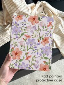 这款精美可爱的卡通紫色花卉双面亚克力水晶透明后盖，防震耐用，适用于iPad第7、8和10代（10.2英寸）。它内置笔槽，支持睡眠/唤醒功能，并具有多种折叠支架模式。是万圣节和新年礼物的理想之选。 - 彩色 - 查看 3