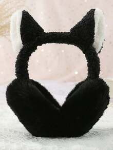 1个可爱纯色猫耳毛绒保暖可折叠耳罩，适合冬季女生，冬季出门必备的防寒助手
