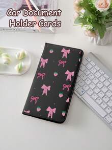 Cherry Bow Car Registration And Insurance Holder, PU Leather Glove Box Organizer,Car Registration And Insurance Holder, Auto Truck Document Wallet Travel Essentials Travel School Back To School School Supplies Holiday Holiday Essentials Vacation Accessories Passport Passport Cover Passport Holder,Ideal Gift For Car, Truck, Motorcycle And Trailer Owners, Also Great As A Christmas, New Year Gift