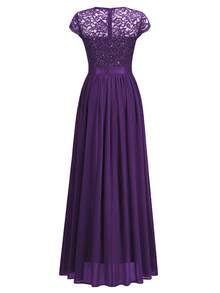 MIUSOL Elegant Women's Sequin Floral Lace Contrast Chiffon Maxi Dress With Pleated Hem,  Perfect For Evening Party, Wedding Guest, Anniversary Balls - 紫色 - 查看 8