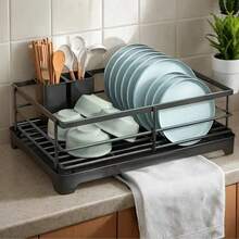 1个带排水孔的厨房收纳托盘，兼容碗碟晾干架，多功能沥水架，易于清洁，台面碗碟晾干架（不含晾干架）
