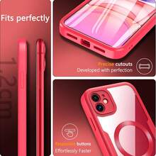 Hadaasi 1个红色磁吸手机壳，内置屏幕保护膜，[兼容无线充电] 360°全方位保护手机壳，兼容 17 Pro/17 Pro Max/17 Air/17、Reno14 Pro、Galaxy S26 Ultra/S26 Plus/S26/M36/A57/A37、荣耀400/400 Pro/400 Lite、Reno14 F、Hot 60 Pro/Hot 60 Pro+、15C，国际版，非国内版 - 紅色 - 查看 9