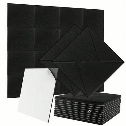 12PCS Self-Adhesive Acoustic Panels, 12" X 12" X 0.4" Sound Proof Acoustic Foam With Pattern Square High Density Sound Absorbing Wall Panels For Home Studio Office