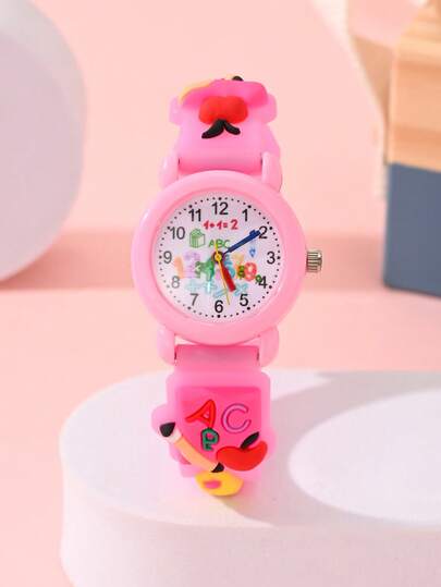 1件套女孩手表、一支Apple Pencil、一个笔记本和其他学习用品。圆形儿童手表，数字指针显示，石英钟。价格实惠，适合返校季。适合学生。时尚学习用品，适合日常生活、上学、派对、旅行，也可作为生日礼物送给朋友。送给女孩的完美礼物。