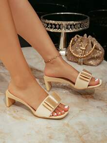 Women's Casual Square Toe Slip-On High Heel Sandals, Summer - Apricot - View 2