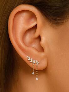 1Pc Leaf Tassel Pendant 925 Sterling Silver Drop Earring Vintage Minimalist Jewelry Wedding Party Jewelry Gift For Her Fine Jewelry