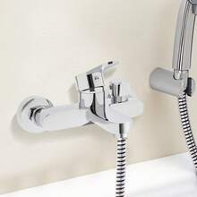 Grifo de bañera, grifo monomando, grifo de bañera de superficie para montaje en pared, grifo de ducha de baño plateado - Plateado - Ver 8