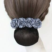 1 Piece Vintage Women's Hair Flower Net Elegant Flower Bow Hair Accessory Bun Daily Updo Hair Ornament - [紅色的] - 查看 6