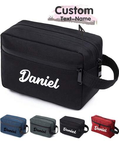 1pc Custom Men's Personalized Travel Toiletry OrganizerPersonalized Toiletry Bag, Custom Name Men's Foldable & Lightweight Travel Cosmetic Pouch, Polyester Makeup Bag, Large Capacity Durable -With Zippered Compartments, With Top Handle And High Quality Zipper Closure, Ideal For Basic Beauty & Shaving Essentials, Durable Travel Must-Have Organizer, Ideal Gifts For Her,Girlfriend,Her,Boyfriend,Friends